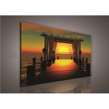 Obraz na plátně západ slunce nad molem 75 x 100 cm