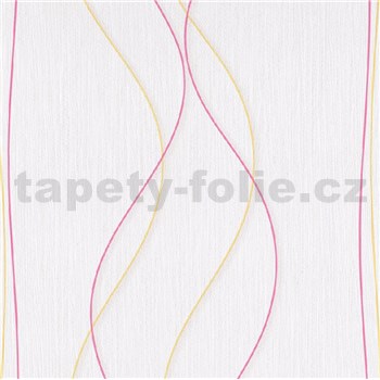 Papírové tapety na zeď IMPOL Papillon vlnovky s pruhy růžovo-oranžové