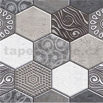 Samolepící PVC 3D panely rozměr 30 x 30 cm, 3D hexagon šedý