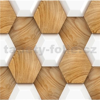 Samolepící PVC 3D panely rozměr 30 x 30 cm, hexagony s dekorem dřeva