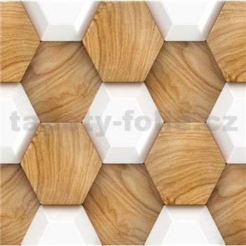 Samolepící PVC 3D panely rozměr 30 x 30 cm, hexagony s dekorem dřeva - POSLEDNÍ KUSY