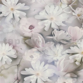 Vliesové tapety na zeď PintWalls květy bílé na šedém podkladu
