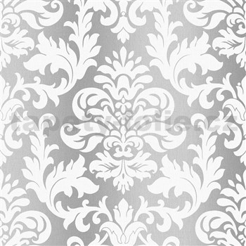 Papírové tapety na zeď IMPOL zámecký vzor bílý na stříbrném podkladu   POSLEDNÍ ROLE