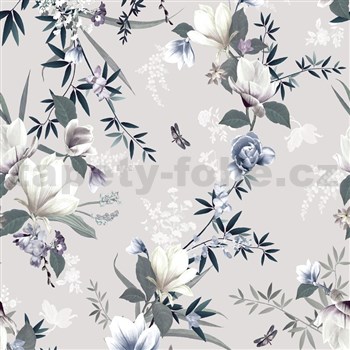 Papírové tapety na zeď IMPOL květy na světle šedém podkladu
