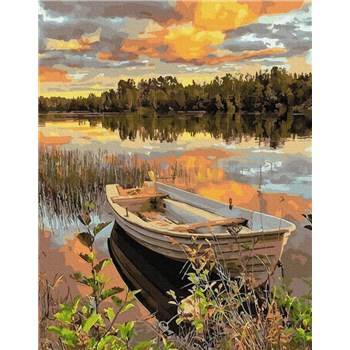 Malování podle čísel loď na břehu rozměr 40 x 50 cm