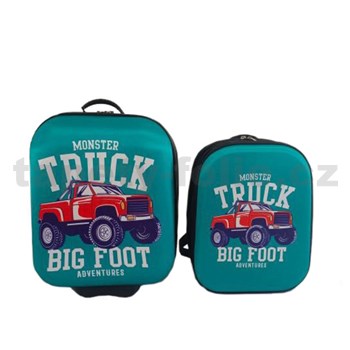 Dětský kufr vysoký na kolečkách + batoh - Monster Truck