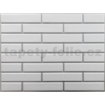 Obkladové panely 3D PVC rozměr 440 x 580 mm cihla bílá se stříbrnou spárou