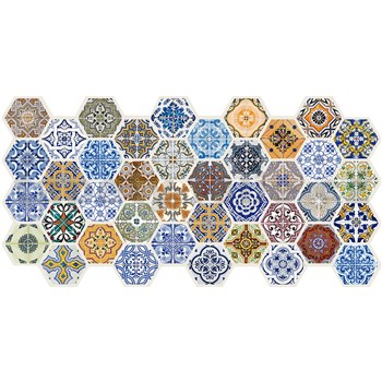 Obkladové panely 3D PVC rozměr 973 x 492 mm hexagon barevný Patchwork