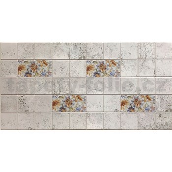 Obkladové panely 3D PVC rozměr 964 x 484 mm šedý beton s květy