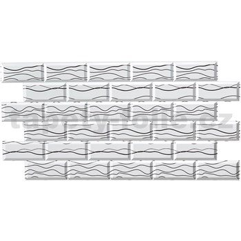 Obkladové panely 3D PVC rozměr 966 x 484 mm obklad bílý se stříbrnými vlnovkami