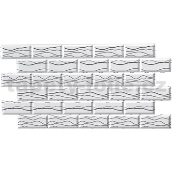 Obkladové panely 3D PVC rozměr 966 x 484 mm obklad bílý se stříbrnými vlnovkami