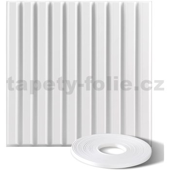 Obkladové panely 3D PVC SLATS bílý rozměr 500 x 500 mm, tloušťka 1 mm,