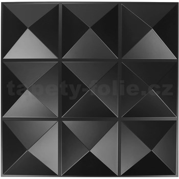 Obkladové panely 3D PVC Pyramids black rozměr 500 x 500 mm, tloušťka 1 mm