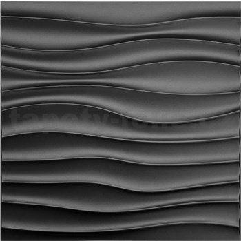 Obkladové panely 3D PVC WELLE černý 500 x 500 mm, tloušťka 1 mm - POSLEDNÍ KUSY