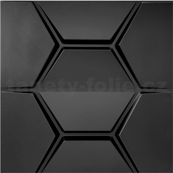 Obkladové panely 3D PVC HEXAGON černý rozměr 500 x 500 mm, tloušťka 1 mm,