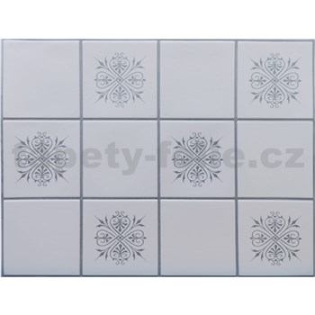 Obkladové panely 3D PVC rozměr 440 x 580 mm obklad malý bílý se stříbrným dekorem