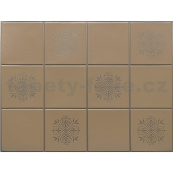 Obkladové panely 3D PVC rozměr 440 x 580 mm obklad malý hnědý se stříbrným dekorem