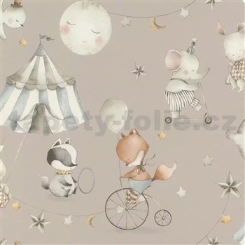 Vliesové tapety na zeď RASCH zvířátka cirkus na béžovém podkladu