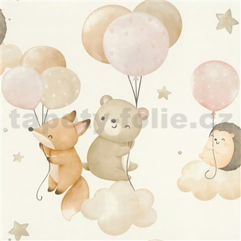 Vliesové tapety na zeď RASCH zvířátka a balónky béžovo-růžové