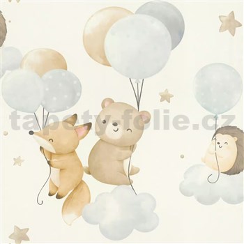 Vliesové tapety na zeď RASCH zvířátka a balónky béžovo-modré