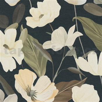 Vliesové tapety na zeď Secret Garden stylizované květy na tmavém podkladu