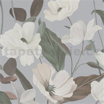 Vliesové tapety na zeď Secret Garden stylizované květy na šedém podkladu