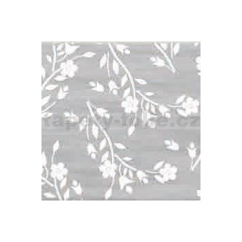 Ubrusy návin 20 m x 140 cm drobné bílé květy na šedém podkladu