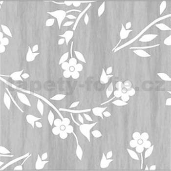 Ubrus metráž drobné bílé květy na šedém podkladu
