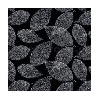 Ubrus metráž listy bílé na černém podkladu