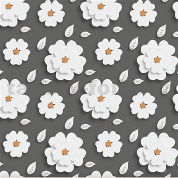 Ubrus metráž květy bílé na šedém podkladu