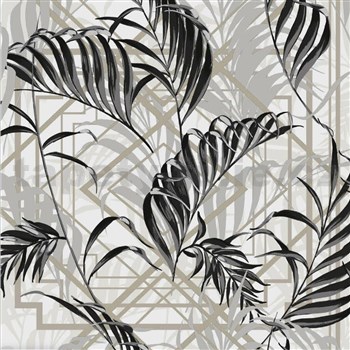 Ubrusy návin 20 m x 140 cm listy kapradí černé