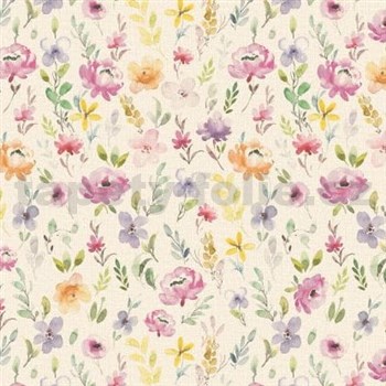 Ubrusy návin 20 m x 140 cm barevné květiny s lístky