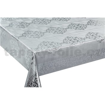 Ubrus návin 20 m x 140 cm metalické ornamenty stříbrné - POSLEDNÍ KUSY