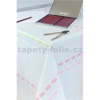 Ubrus metráž proplétaný vzor šedo růžový - POSLEDNÍ METRY