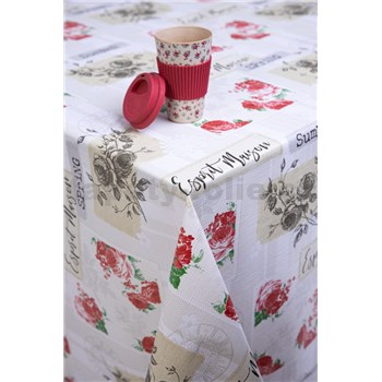 Ubrus metráž pivoňky červené