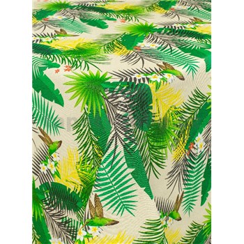 Ubrus metráž tropické listy na krémovém podkladu s textilní strukturou