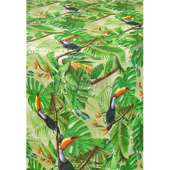 Ubrus metráž jungle s tukany s textilní strukturou