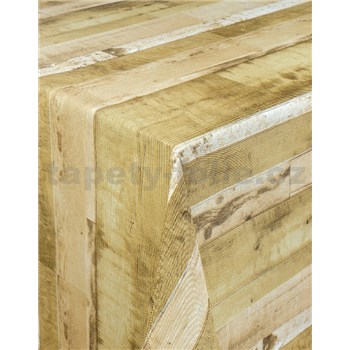 Ubrusy návin 20 m x 140 cm dřevěné desky hnědé s textilní strukturou