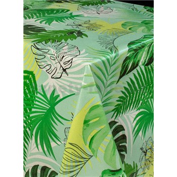 Ubrusy návin 20 m x 140 cm palmové listy a monstery zelené