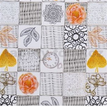 Ubrusy návin 20 m x 140 cm proutí šedé s květy a srdíčky