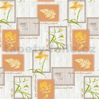 Ubrusy návin 20 m x 140 cm žluté květy s listy