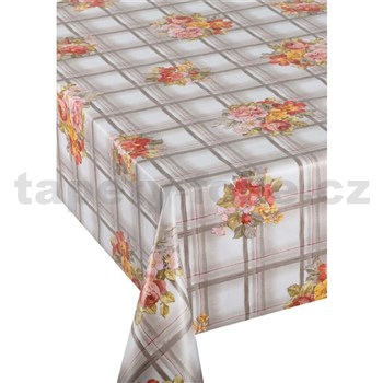 Ubrusy návin 20 m x 140 cm růže v kostkovaném vzoru