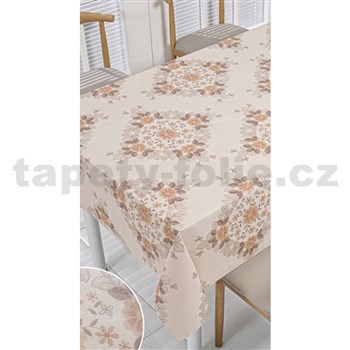 Ubrusy návin 20 m x 140 cm květinový vzor na béžovém podkladu