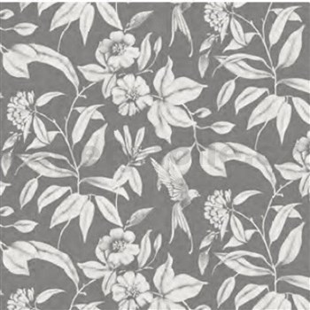 Ubrusy návin 20 m x 140 cm botanický motiv šedo-bílý