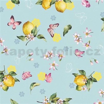 Ubrusy návin 20 m x 140 cm větvičky s citróny na zeleném podkladu