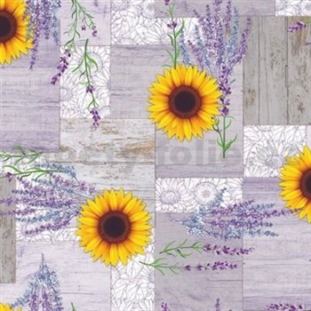 Ubrusy návin 20 m x 140 cm slunečnice s levandulí