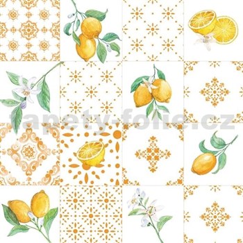 Ubrusy návin 20 m x 140 cm kachličky s ornamenty a citróny