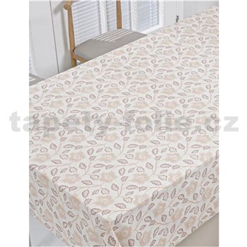 Ubrusy návin 20 m x 140 cm béžové květy s lístky