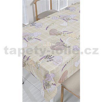 Ubrusy návin 20 m x 140 cm levandule se srdíčky