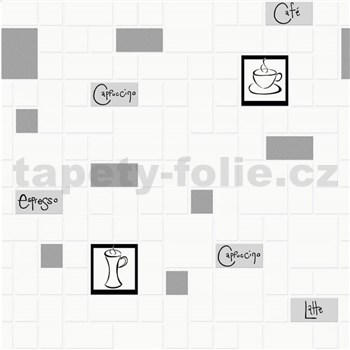 Vinylové tapety na zeď obklad bílo-šedý s nápisy